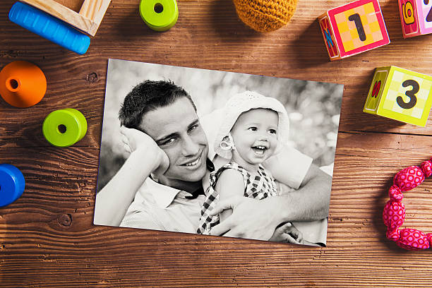 istock Fathers day composition. Black-and-white photo. Various toys. 532114592