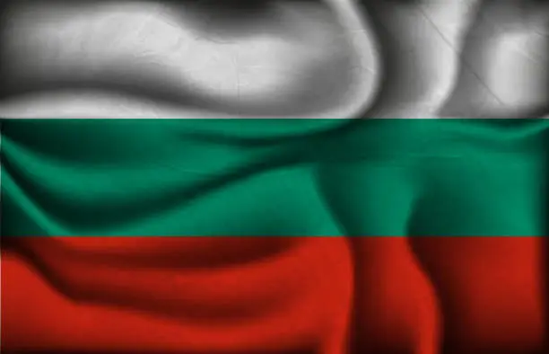 Vector illustration of crumpled flag of Bulgaria on a light background.