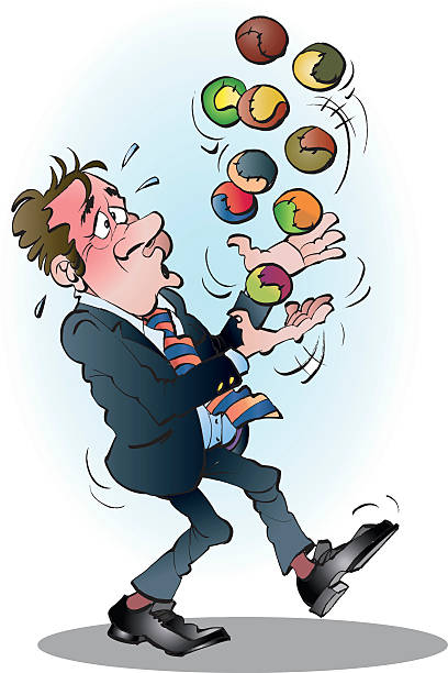 менеджер с многих мяч в воздухе - juggling business businessman ball stock illustrations