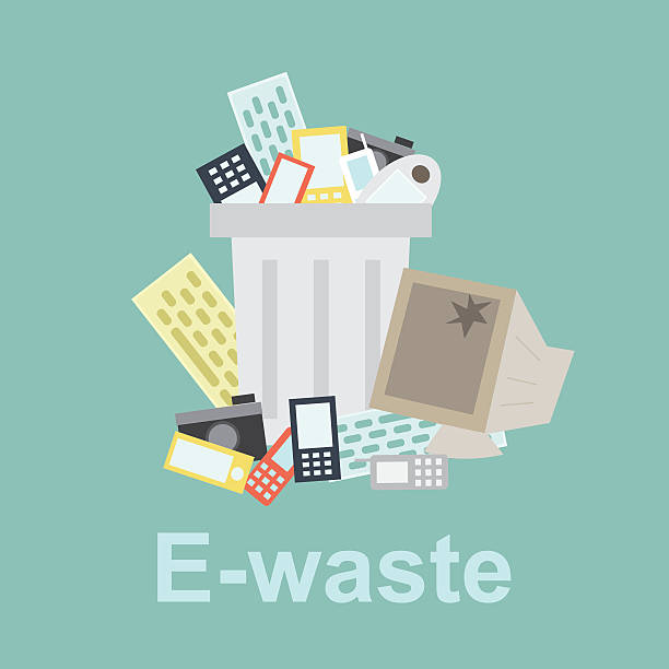 e-waste  recycle bin filled with old computer vector art illustration