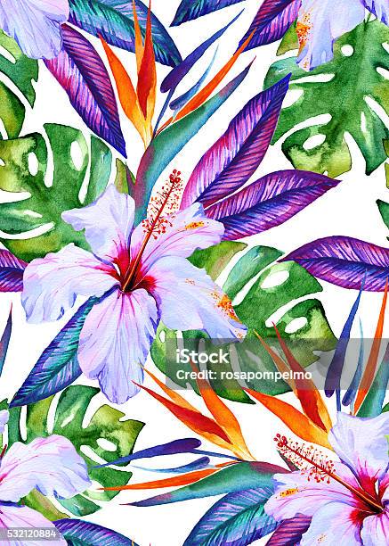 Seamless Exotic Floral Pattern Stock Illustration - Download Image Now - Tropical Climate, Tropical Pattern, Bird of Paradise - Plant