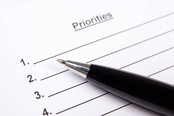 close up of blank list of priorities and pen stock photo