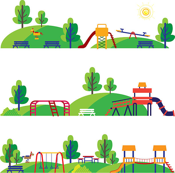 Cartoon Playground Vector Illustration of a colored, funny and cute cartoon playground schoolyard stock illustrations