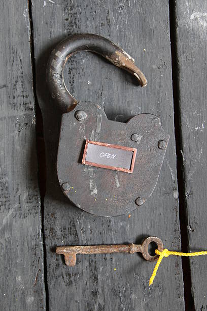 istock Open sign and old padlock 532127874