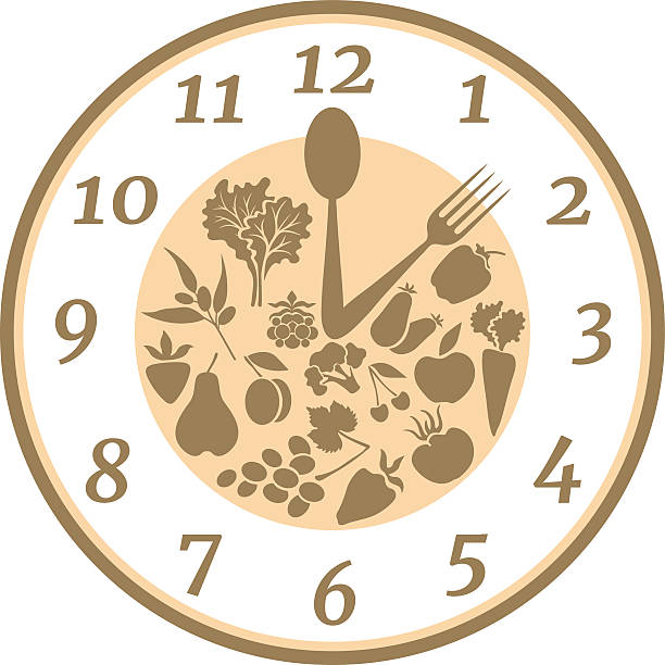 czas do zdrowego odżywiania się - lunch clock healthy eating plate stock illustrations
