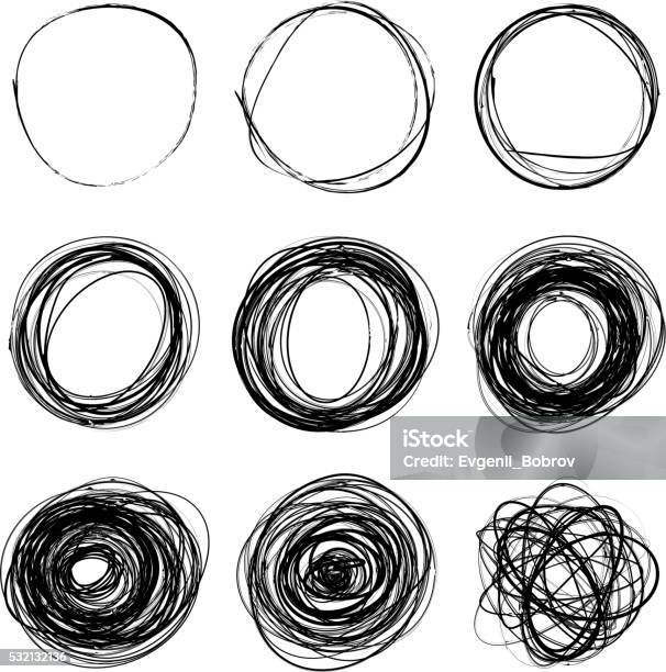 Set Of Nine Hand Drawn Scribble Circles On White Stock Illustration - Download Image Now - Circle, Animal Nest, Drawing - Activity