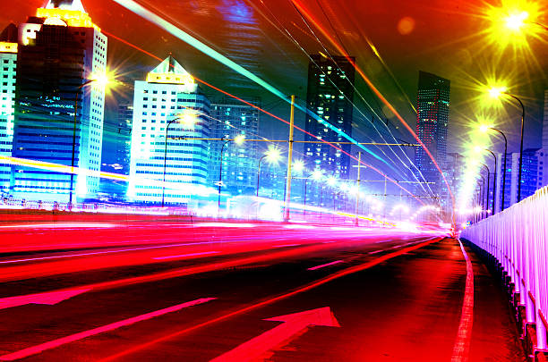 istock Big city road car lights at night 532133631