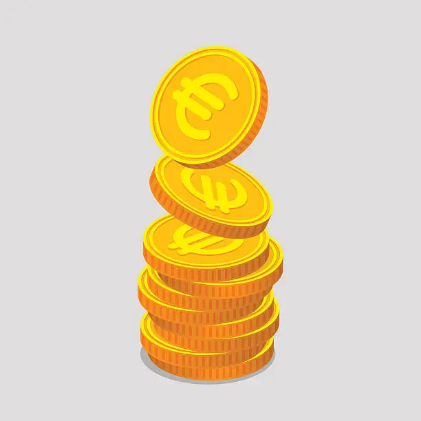 Vector illustration of Stack of gold coins with euro signs