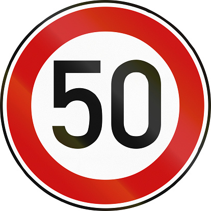 German traffic sign restricting speed to 50 kilometers per hour.