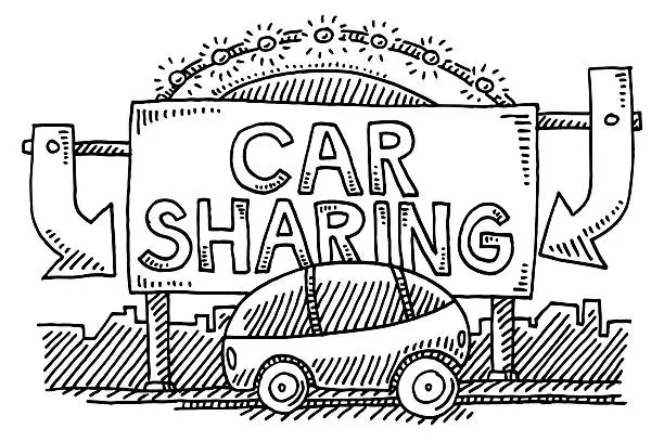 Vector illustration of Car Sharing Sign City Transportation Drawing