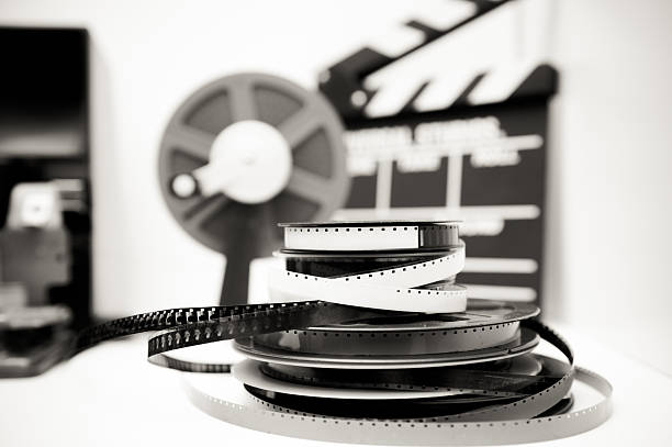 istock Vintage 8mm movie editing desktop in black and white 532169031