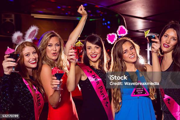 Pretty Friends On A Hen Night Stock Photo - Download Image Now - Party - Social Event, Bachelorette Party, Night