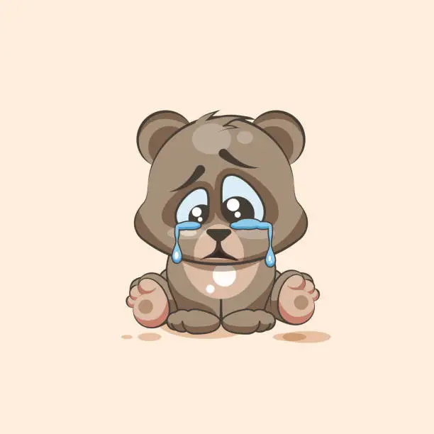 Vector illustration of isolated Emoji character cartoon sad and frustrated Bear crying, tears