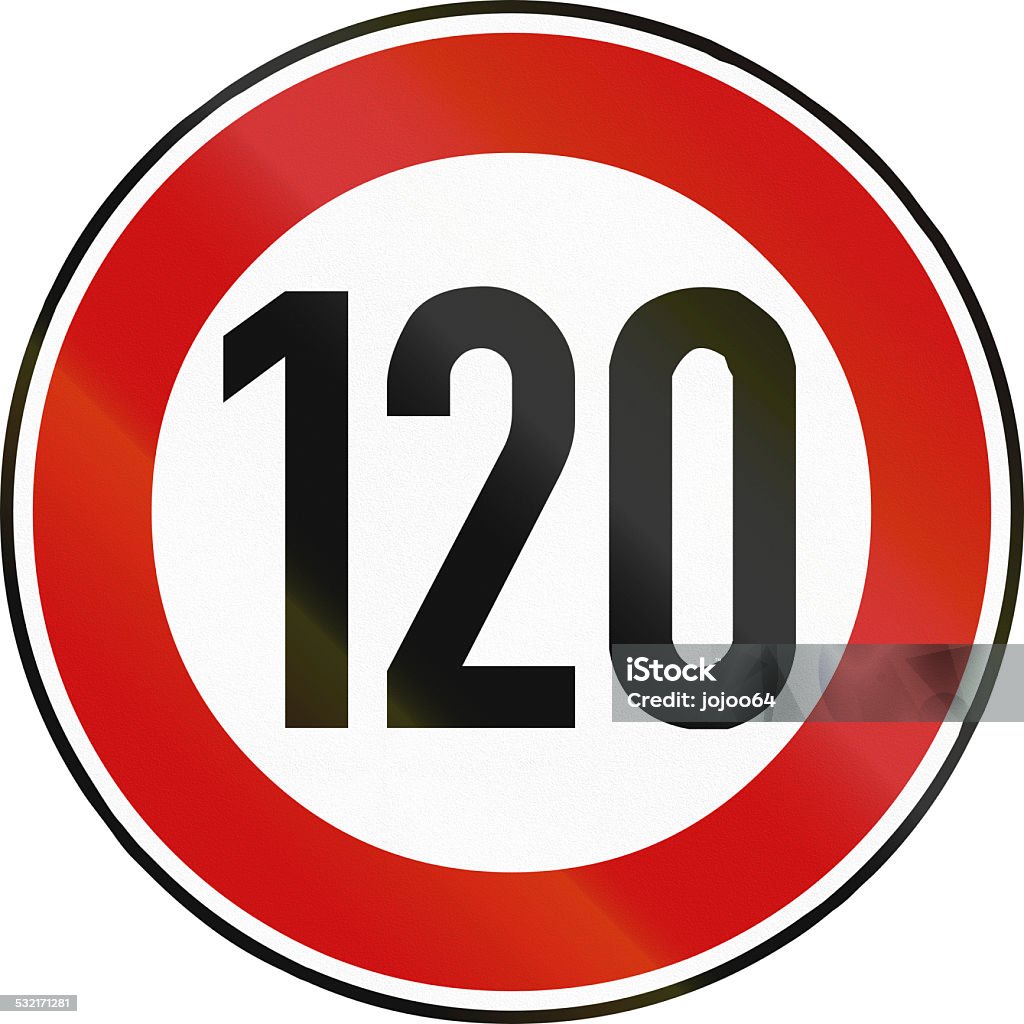 Speed Limit 120 German traffic sign restricting speed to 120 kilometers per hour. Speed Limit Sign Stock Photo
