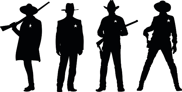Different poses Sheriff in silhouettes on a white background.