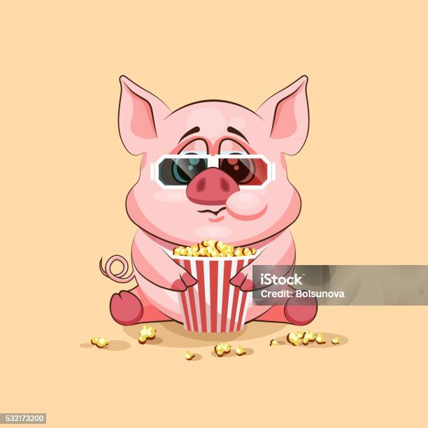 Emoji Character Cartoon Pig Chewing Popcorn Watching Movie In 3d Stock  Illustration - Download Image Now - iStock