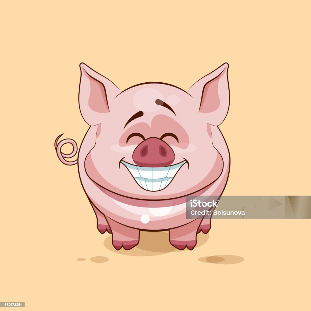 Personnage de dessin animé isolé Emoji cochon avec un grand sourire de - clipart vectoriel de Animaux de compagnie libre de droits