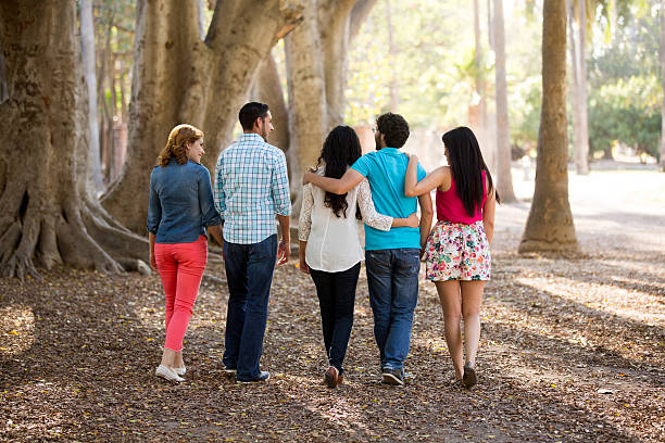istock Group of friends walking outdoors facing away 532173378