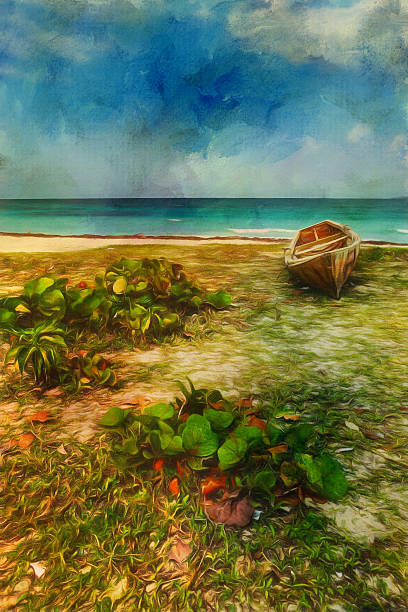 istock Digital art, watercolour effect paint, Old fishing boat 532174594