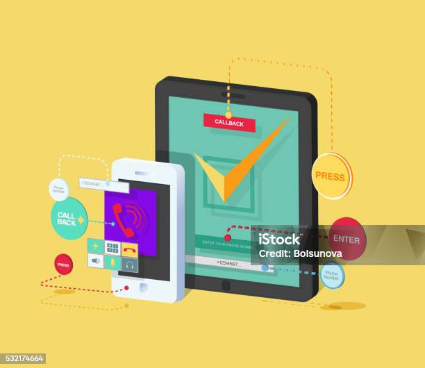 Illustration Of Mobile Phone And Tablet With Application For Ordering Stockvectorkunst en meer beelden van Isometrische projectie