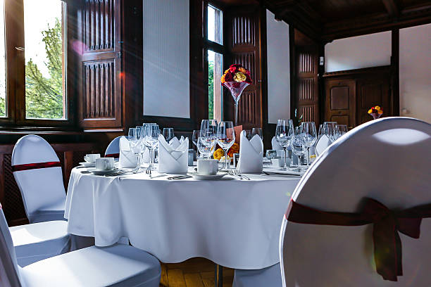 istock Decorated tables in a party hall 532175282