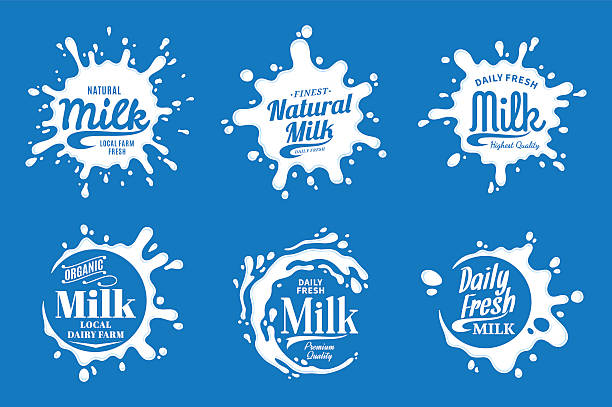 Milk Labels. Milk, Yogurt or Cream Splashes Vector milk labels. Milk, yogurt or cream icons and splashes with sample text. Milk icons collection for grocery, agriculture store, packaging and advertising. label silhouettes stock illustrations