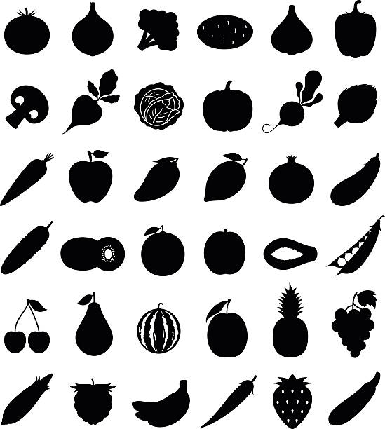 Vector Fruits and Vegetables Icons Isolated on White vector art illustration