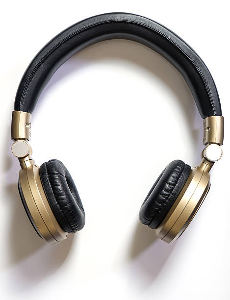 Golden Wireless Audio Hifi headphone isolated on white with shadow