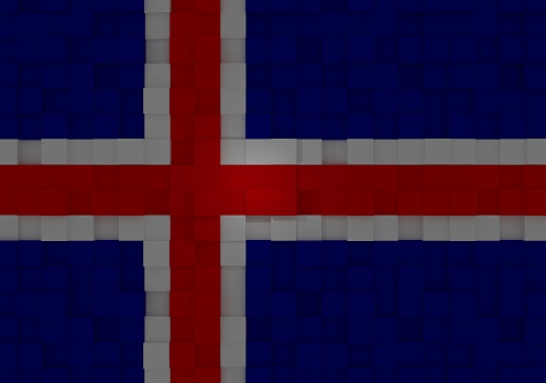 Icelandic flag made from cubes, abstract, 3D render