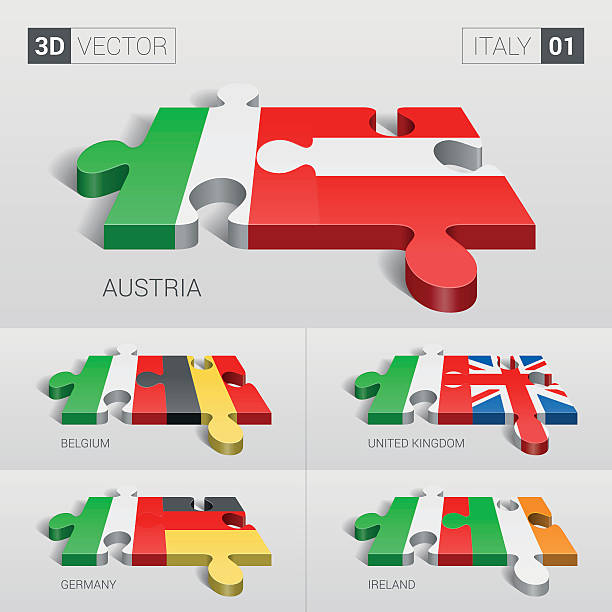 illustrazioni stock, clip art, cartoni animati e icone di tendenza di italia bandiera. 3 d vettoriale puzzle. impostare 01. - belgium map flag three dimensional shape