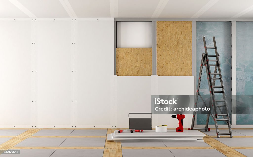 Travaux de rénovation d'une vieille maison - Photo de Plaque de plâtre libre de droits