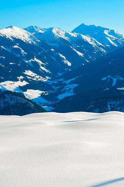 Mountains landscape in winter snow time stock photo