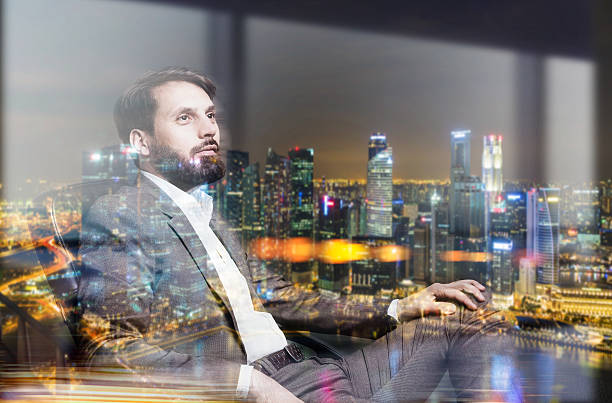 istock Night Singapore sitting businessman 532185384