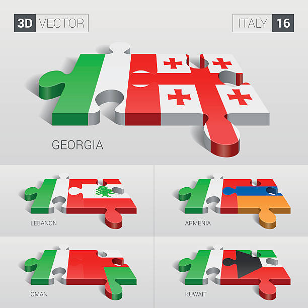 이탈리어 플랙. 3 d 벡터 낱말퍼즐. 세트 16. - asia jigsaw puzzle map cartography stock illustrations