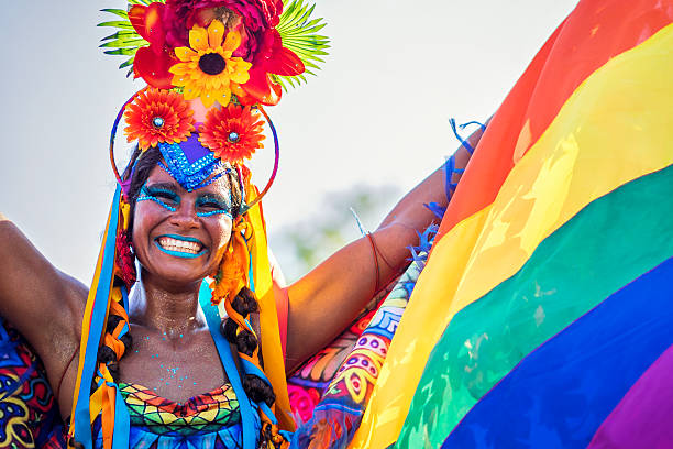 brésilien femme portant costume de carnaval de rio de janeiro, brésil - parc flamengo photos et images de collection