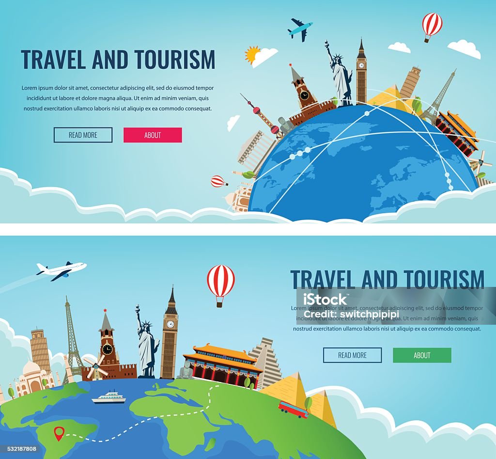 Travel composition with famous world landmarks. Travel and Tourism. Travel composition with famous world landmarks. Travel and Tourism. Concept website template. Vector illustration. Modern flat design.Travel composition with famous world landmarks. Travel and Tourism. Concept website template. Vector illustration. Modern flat design. Globe - Navigational Equipment stock vector