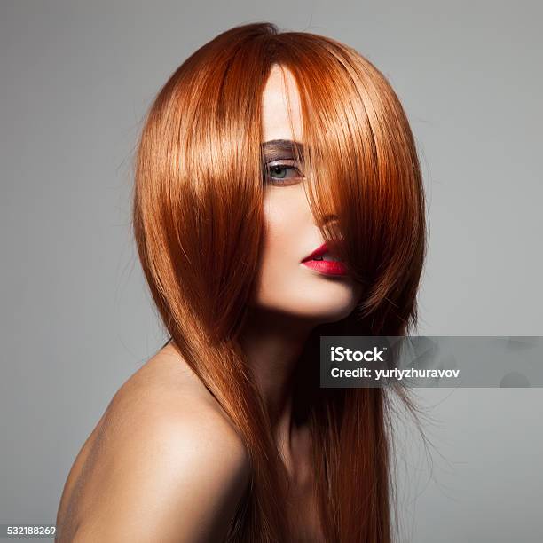 Beauty Model With Perfect Long Glossy Red Hair Closeup Portrai Stock Photo - Download Image Now