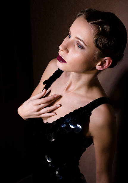 istock beauty blond woman in studio black and white, old-fashioned 532188352