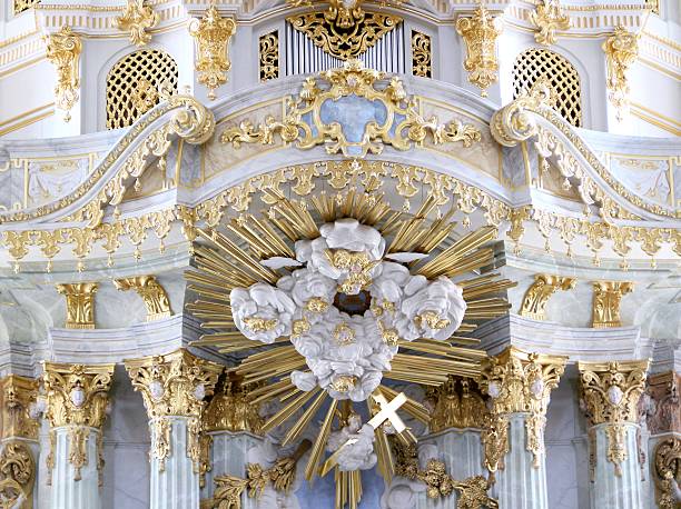 Interior of famous Dresden Frauenkirche (Church of Our Lady). The Church of Our Lady was built during the 18th century.The church is situated at the Neumarkt Square of the city of Dresden/Germany.