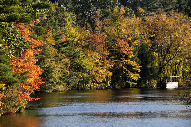 istock Old Wooden Riverboat on River with Foliage 532189841