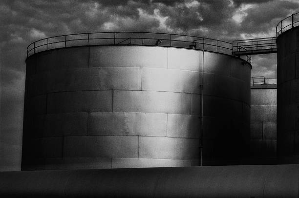 istock Oil Industry Storage Tanks - Black and White 532189852