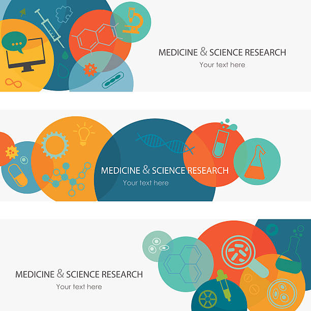 Medicine Science Research Banners Medicine Science Research banners / templates + outline icon set. EPS 10. Nicely layered, no transparencies used. Used typography Myriad Pro and Century Gothic. science research stock illustrations