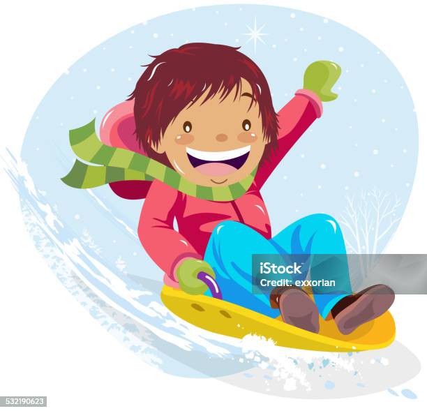 Teenage Boy Sledding In Winter Stock Illustration - Download Image Now - Sled, 2015, Boys