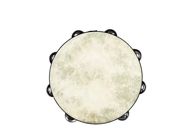 one tambourine on white background