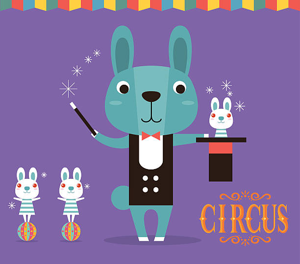 ilustraciones, imágenes clip art, dibujos animados e iconos de stock de circus conejo mago - adulador