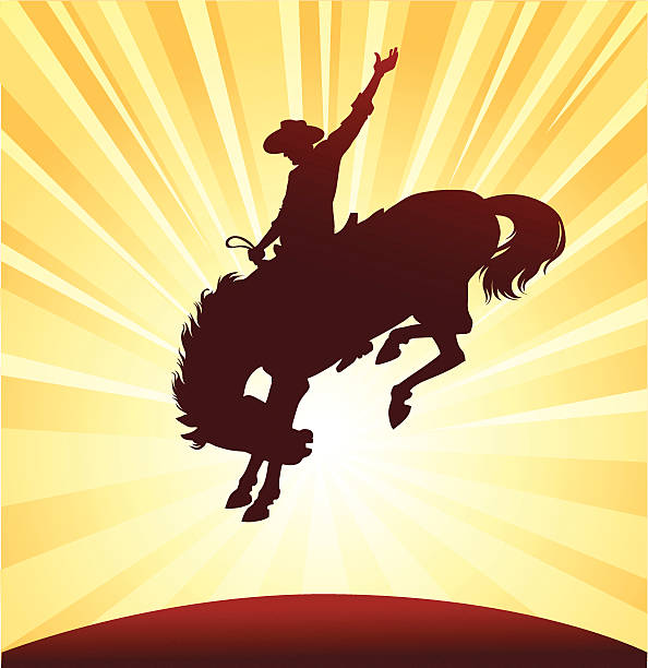 로데�오 라이더 실루엣 - rodeo cowboy horse silhouette stock illustrations