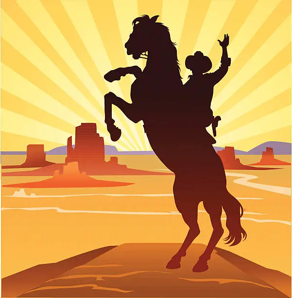 Vector illustration of Cowboy in Wild West Landscape