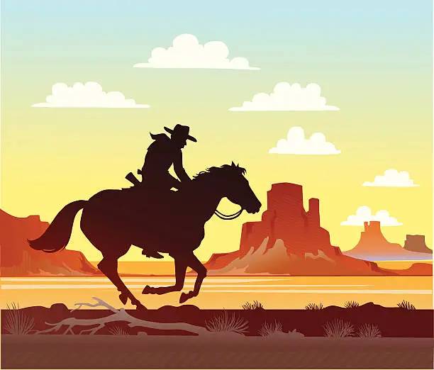 Vector illustration of Cowboy Riding his Horse