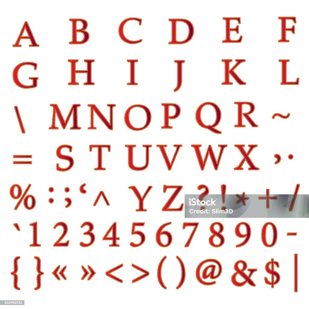 English alphabet English alphabet with numbers and a variety of characters, surrounded by lights. Abstract stock vector