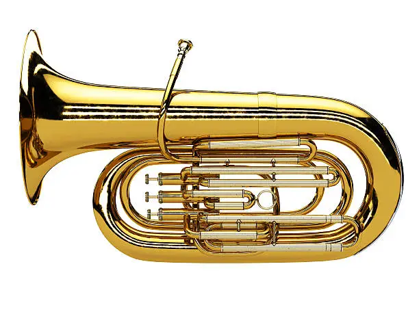 Aged tuba isolated on white background. 3d render